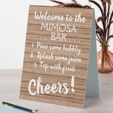 Custom Rustic Wooden Planks Mimosa Bar Table Tent Sign