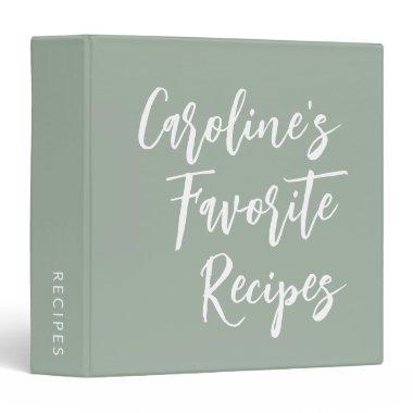 Custom Script Lettering Modern Recipe Dusty Sage 3 Ring Binder