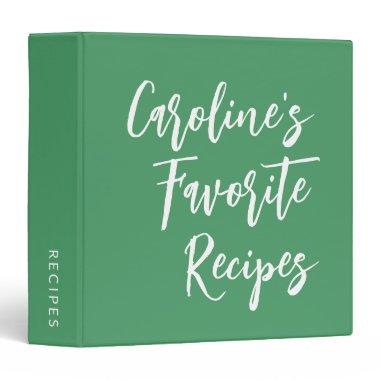 Custom Script Lettering Modern Recipe Kelly Green 3 Ring Binder