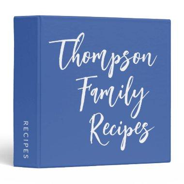 Custom Script Modern Family Recipes French Blue 3 Ring Binder