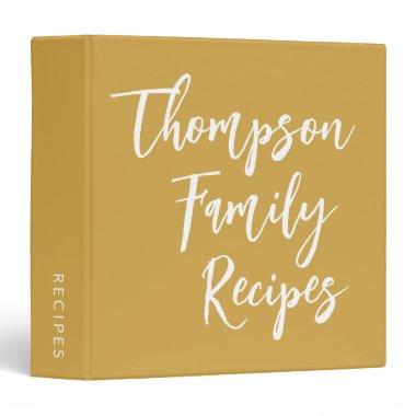 Custom Script Modern Family Recipes Yellow 3 Ring Binder