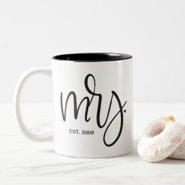 Custom Script, "Mrs." ESTABLISHED Two-Tone Coffee Mug