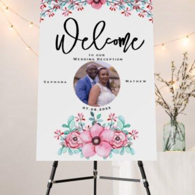 Custom Signs, Floral Wedding Welcome Sign w/ Photo