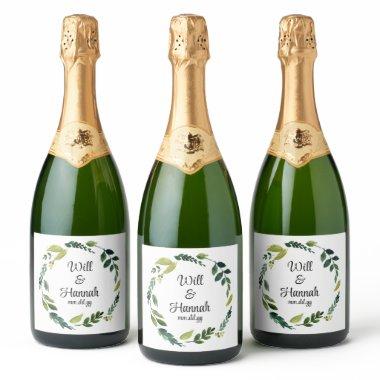 Custom Simple Greenery Wedding Reception Champagne Sparkling Wine Label