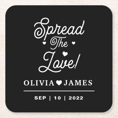 Custom Spread The Love and Save The Date Square Paper Coaster