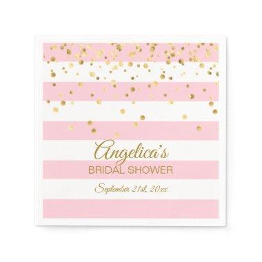 Custom Stripes Blush Pink Rose Gold Bridal Shower Paper Napkins