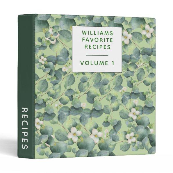Custom Stylish watercolor eucalyptus Pretty Recipe 3 Ring Binder