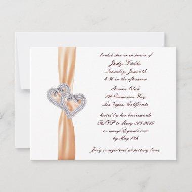 Custom Tangerine Hearts Bridal Shower Invitations