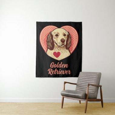 Custom Text Name Romantic Golden Retriever Dog Tapestry