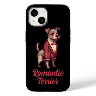 Custom Text Name Romantic Terrier Dog in a Suit Case-Mate iPhone 14 Case