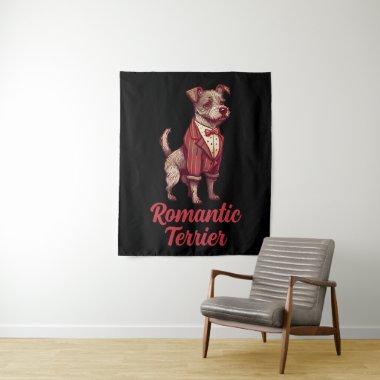 Custom Text Name Romantic Terrier Dog in a Suit Tapestry