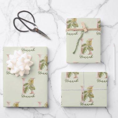 Custom Tropical Palm Leaves Letter H Monogram Wrapping Paper Sheets