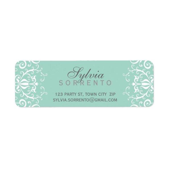 CUSTOM vintage elegant filigree damask mint green Label