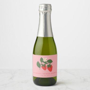 Custom Vintage Pink Strawberry Boho Bridal Shower Sparkling Wine Label