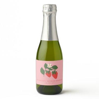 Custom Vintage Pink Strawberry Boho Bridal Shower Sparkling Wine Label