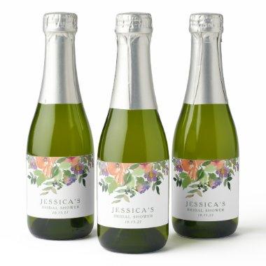 Custom Watercolor Orange Floral  Sparkling Wine Label