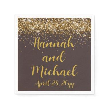 Custom Wedding Reception Brown & Gold Personalized Napkins