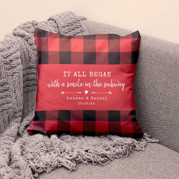 Custom Where It All Began Red Plaid Valentines Day Throw Pillow