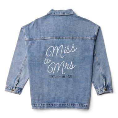 Custom White Misses To Mrs Text Art On Blue Jeans Denim Jacket