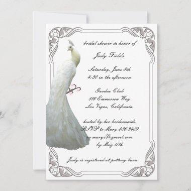 Custom White Peacock Bridal Shower Invitations