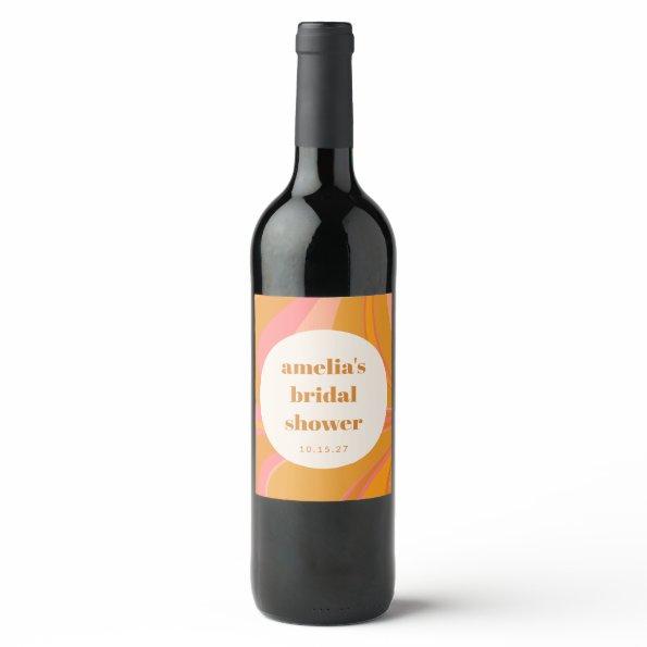 Custom Yellow Orange Pink Marble  Wine Label