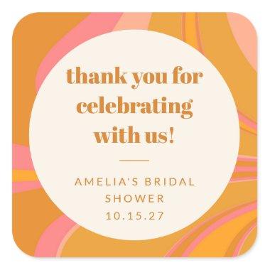 Custom Yellow Pink Marble Bridal Shower Thank You Square Sticker