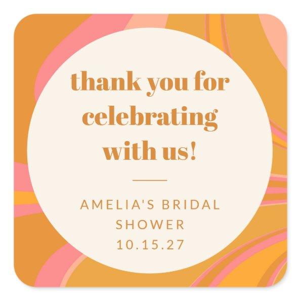 Custom Yellow Pink Marble  Thank You Square Sticker