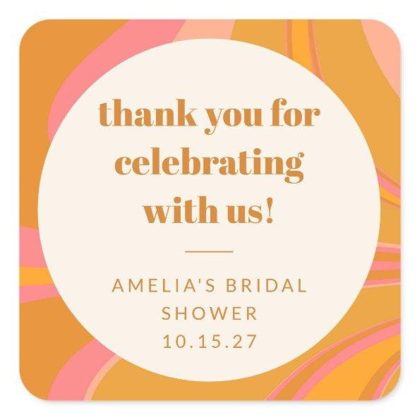 Custom Yellow Pink Marble Bridal Shower Thank You Square Sticker