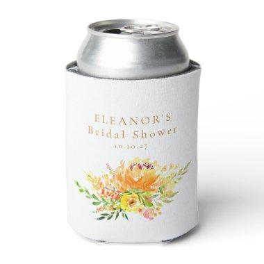 Custom Yellow Watercolor Floral Bridal Shower Can Cooler