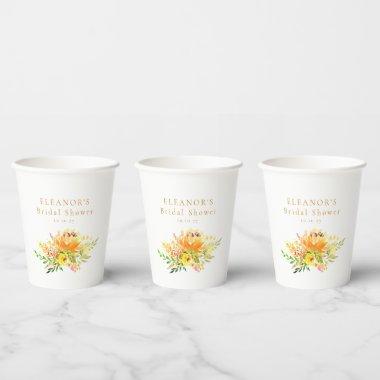 Custom Yellow Watercolor Floral  Paper Cups