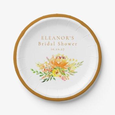 Custom Yellow Watercolor Floral Bridal Shower Paper Plates
