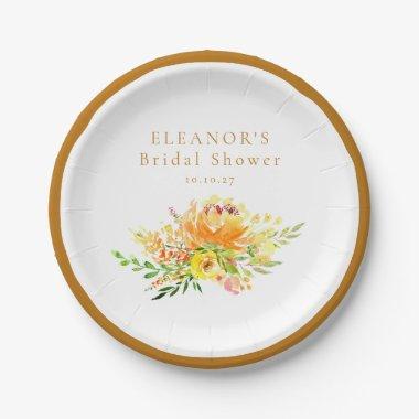 Custom Yellow Watercolor Floral  Paper Plates