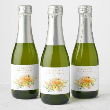 Custom Yellow Watercolor Floral Bridal Shower Sparkling Wine Label