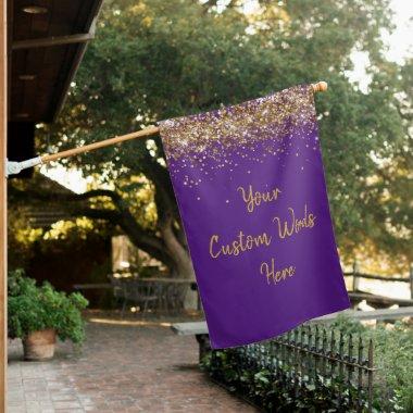 Custom Your Text Birthday Party Purple and Gold House Flag