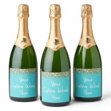 Custom Your Text Here Personalized Blue Gold Gift Sparkling Wine Label