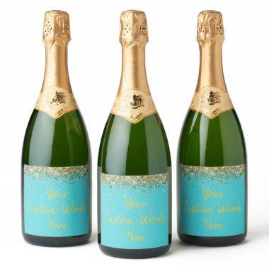 Custom Your Text Here Personalized Blue Gold Gift Sparkling Wine Label