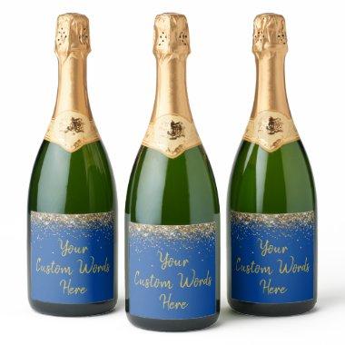 Custom Your Text Here Personalized Blue Gold Gift Sparkling Wine Label