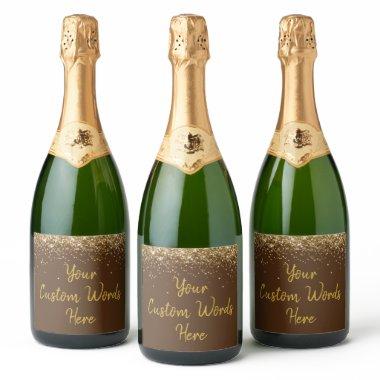 Custom Your Text Here Personalized Brown Gold Gift Sparkling Wine Label