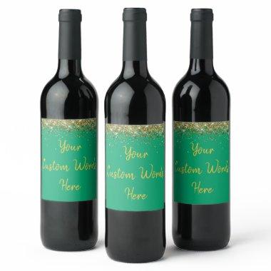 Custom Your Text Here Personalized Green Gold Gift Wine Label