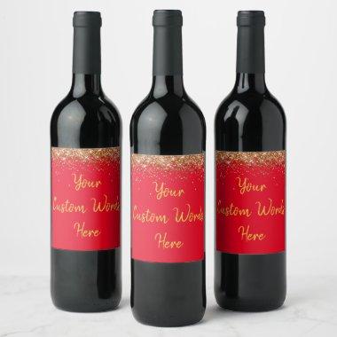 Custom Your Text Here Personalized Red & Gold Gift Wine Label