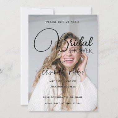 Customizable Photo and Black Text Bridal Shower Invitations