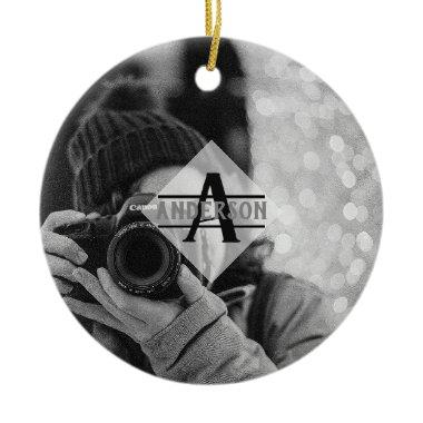 Customizable PHOTO Monogram Gifts Modern Ceramic Ornament