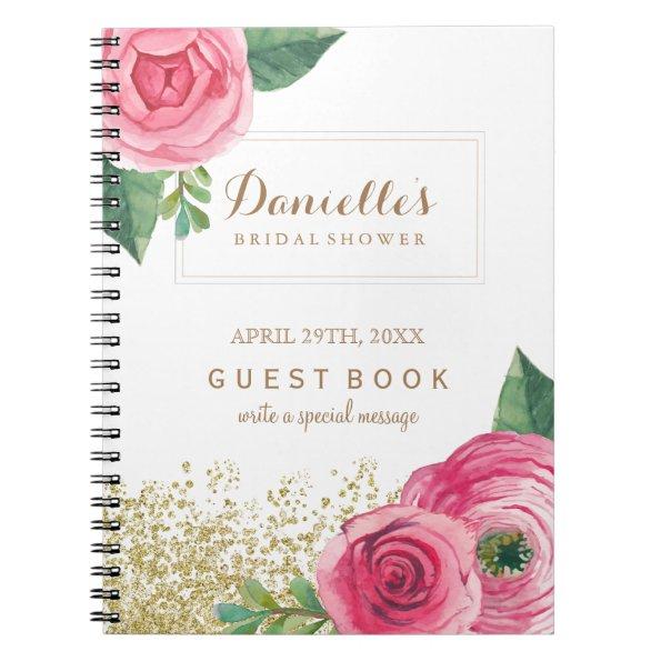 Customizable Pink Roses Bridal Shower Guest Book