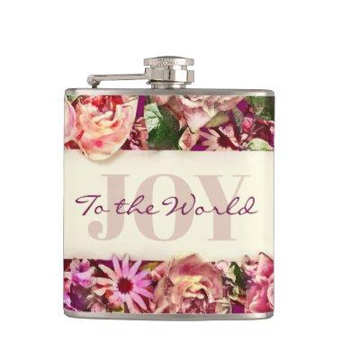 Customizable Vintage Girly Floral Joy To The World Flask