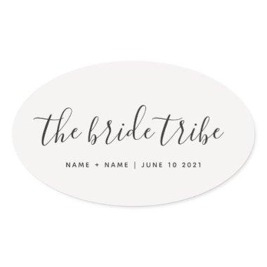 Customized Calligraphy The Bride Tribe Wedding Oval Sticker