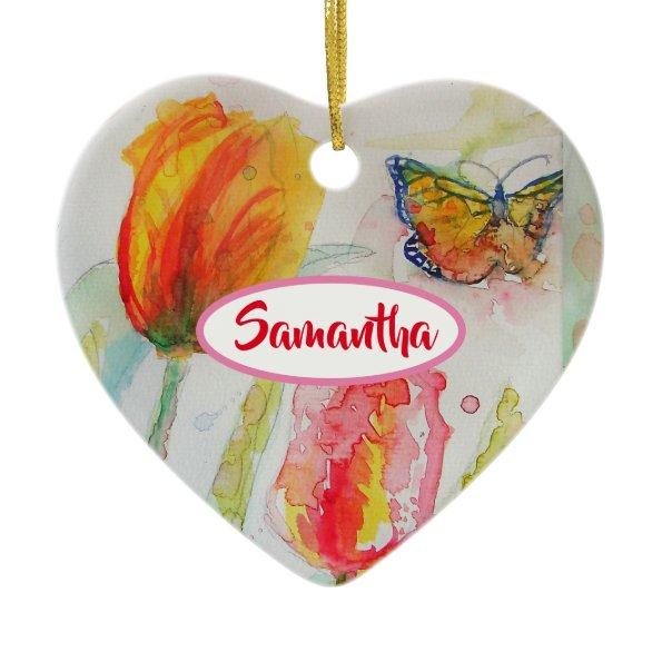 Customized Girls Name Tulip Floral Ornament