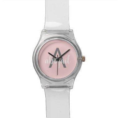 Customized Modern Monogram Name Blush Pink Girly Watch
