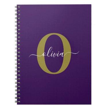 Customized Monogram Script Name Purple White Gold Notebook