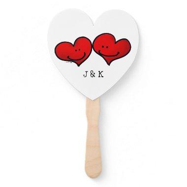 cute 2 red hearts wedding hand fan