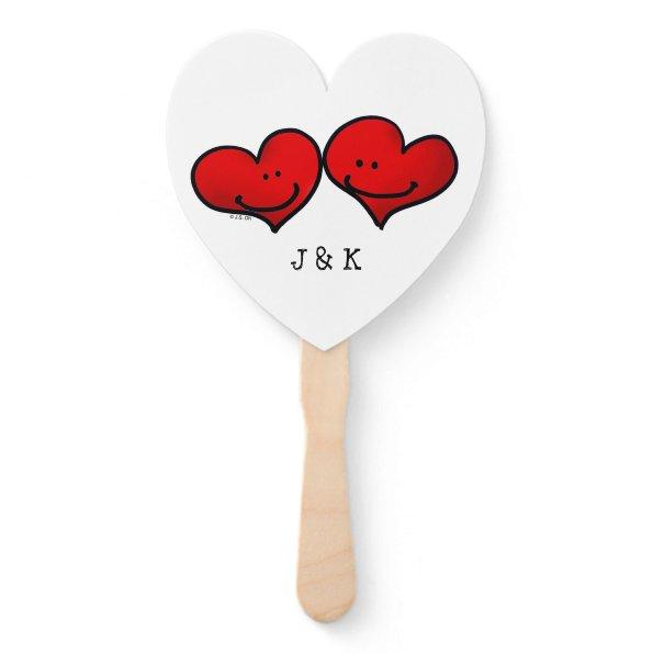 cute 2 red hearts wedding hand fan